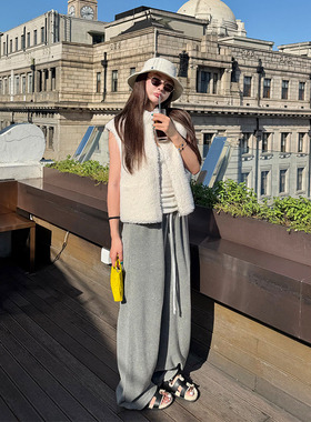 tingtings 灰色花边休闲裤女秋季新款舒适运动裤慵懒宽松阔腿裤