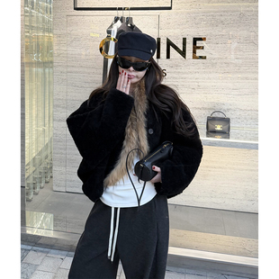 tingtings 羊羔毛皮毛一体皮草女冬季保暖高级貉子毛上衣羊毛外套