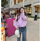 tingtings粉色翻领夹克外套女早秋新款 宽松休闲上衣 美式 da同款