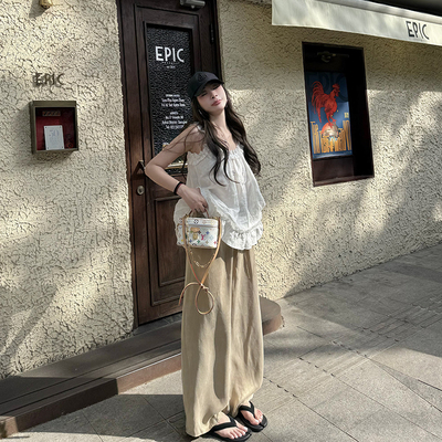 铜氨丝阔腿裤女夏季宽松松弛裤子