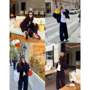 tingtings 独特好看牛仔套装女冬装新款高级红色加厚夹克外套裤子