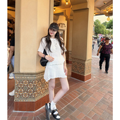 裙子短袖 女夏季 上衣气质半身裙 白色小香风镂空针织套装 tingtings