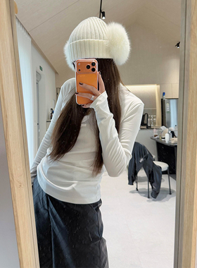 tingtings白色长袖t恤女秋冬2025新款舒适内搭打底衫显瘦百搭上衣