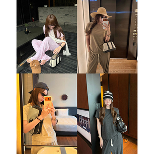 tingtings 舒适百搭休闲运动套装女夏季薄款莫代尔短袖长裤两件套