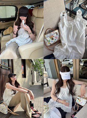 tingtings 木耳边白色苎麻背心女夏季新款法式气质好看亚麻上衣