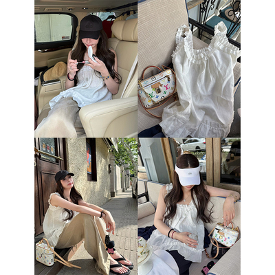 木耳边白色苎麻背心女夏气质上衣