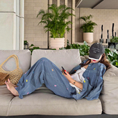 复古刺绣小熊牛仔套装 女早秋新款 衬衫 tingtings 外套牛仔裤 两件套