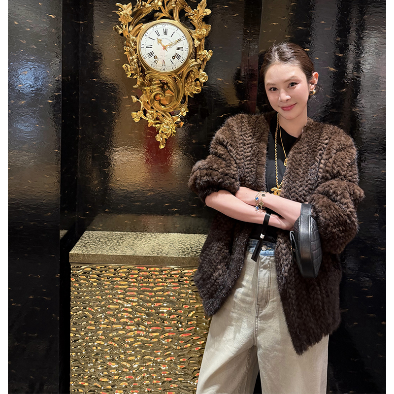 高级水貂毛编织皮草外套女冬上衣