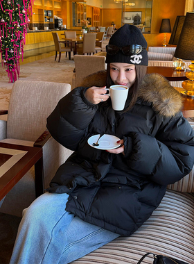 tingtings 90白鸭绒羽绒服女冬季新款保暖高级毛领上衣面包服大衣