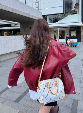 tingtings3/2PM20点【明星同款】红色立领皮衣外套女高级夹克上衣