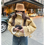 新款 tingtings 减龄翻领羊羔毛外套女冬季 加厚毛毛派克服棉服上衣