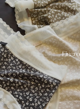 Einaro法式蕾丝边复古碎花内裤女莫代尔透气抑菌纯棉裆中腰3条装