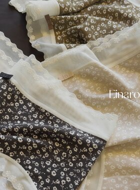 Einaro法式蕾丝边复古碎花内裤女莫代尔透气抑菌纯棉裆中腰3条装