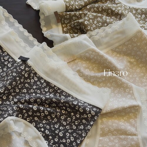 Einaro法式蕾丝边复古碎花内裤女莫代尔透气抑菌纯棉裆中腰3条装