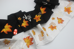 闭店清仓晗光阁原创绣花枫叶系带领子汉服配料刺绣花边服装辅料