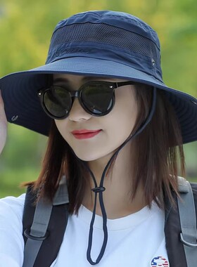 防晒帽子男夏天户外钓鱼太阳帽遮阳帽可折叠渔夫帽女登山大檐盆帽