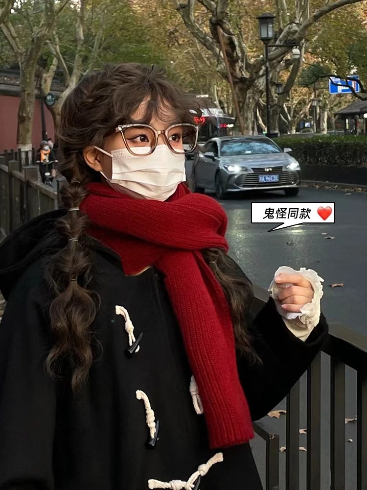 红色围巾女冬季情侣圣诞新年礼物针织高级感百搭2023新款毛线围脖
