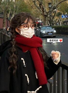 红色围巾女冬季情侣圣诞新年礼物针织高级感百搭2023新款毛线围脖
