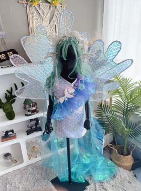 出租出售新款女童亚特兰蒂斯模特走秀总决赛公主裙礼服人鱼蓝色