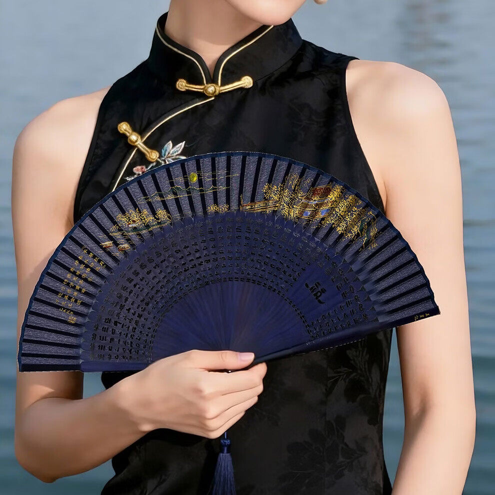 王星记扇子中国风西湖风景夏季女扇折扇丝绸绢扇古风礼品扇舞蹈