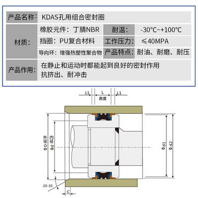 液压油缸油封DAS活塞杆密封圈组合密封外径95-120mm千斤顶油封