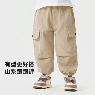 威尔贝鲁男童裤子2025新款秋季宝宝儿童工装裤百搭束脚裤女童长裤