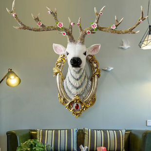 招财鹿头壁挂壁饰现代简约客厅沙发背景墙面装饰挂件墙上墙壁挂饰