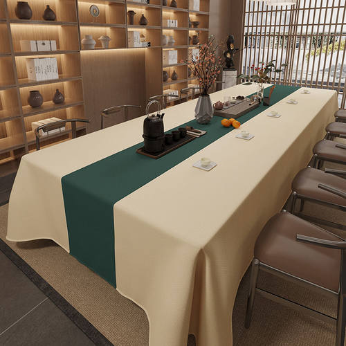 超大会议桌桌布中式刺绣茶席桌布棉麻纯色茶桌布禅意防水酒店桌布