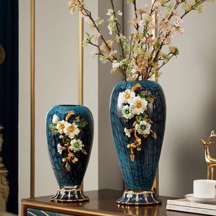 珐琅彩花瓶琉璃摆件玄关桌面床头插花台式美式复古风格客厅餐桌