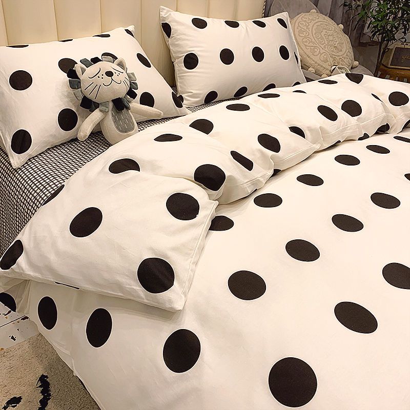 简约纯棉床上四件套全棉床品男宿舍床单人三件套黑白波点被套床笠