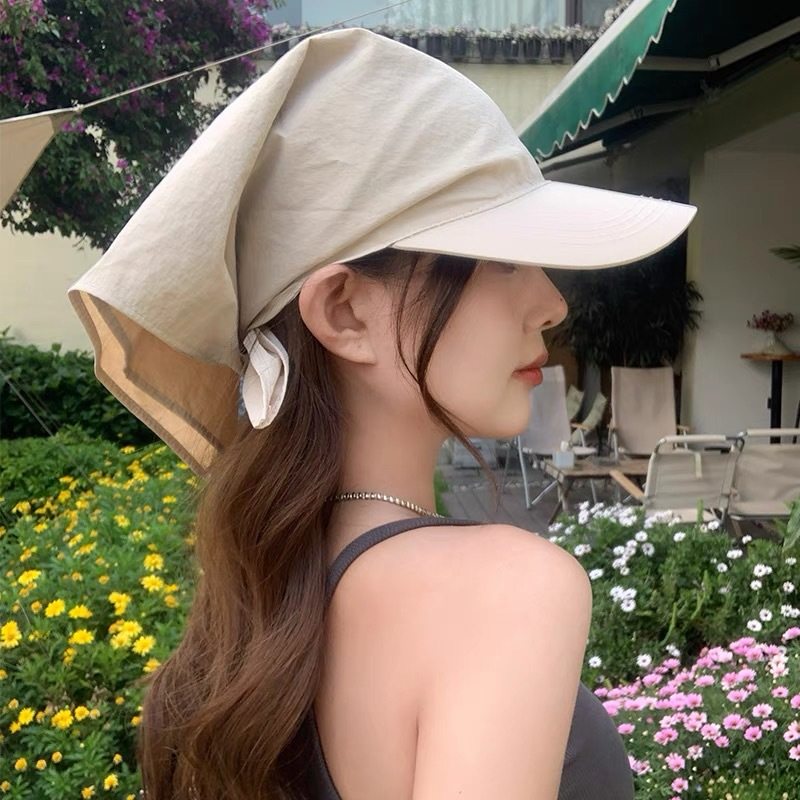 网红头巾鸭舌帽防风防晒一体遮阳户外护颈帽露营潮流旅游叠穿
