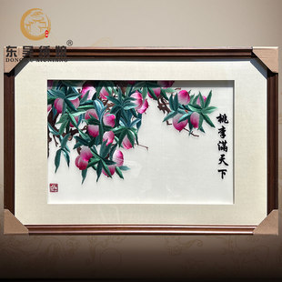 非遗成品4丝线刺绣挂画桃子桃李满天下教师节送老师手工苏绣书房