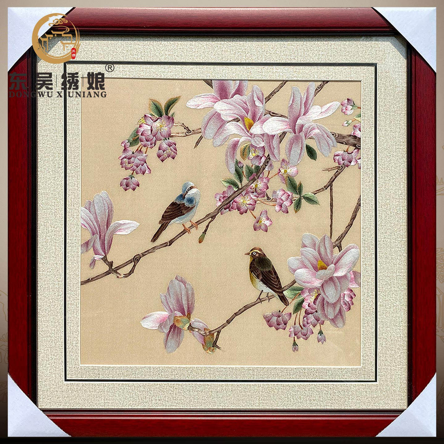 纯手工非遗刺绣挂画玉兰花鸟餐厅卧室书房客厅背景墙苏绣送朋友画