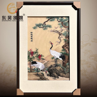 装 饰画送长辈特色苏绣 风格 大幅非遗纯手工成品刺绣松梅双鹤图中式