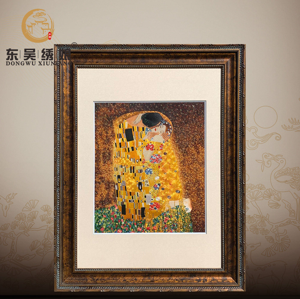 手工刺绣苏绣2-6丝线精品亲吻油画别墅玄关客厅书房欧式风格挂画