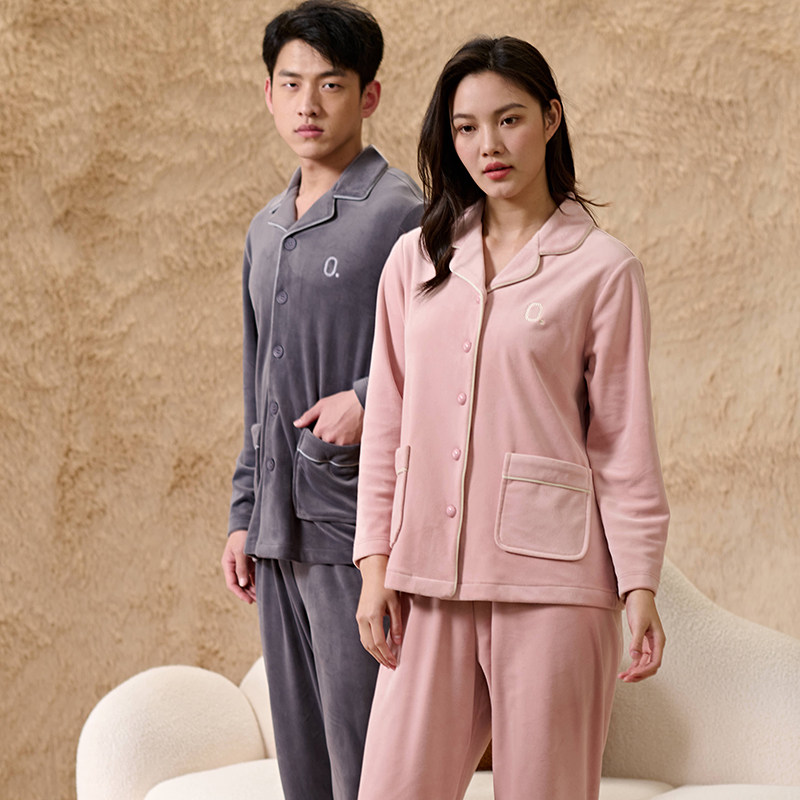 意大莱女士贝贝绒睡衣男士情侣秋冬加厚家居服套装4859/4959