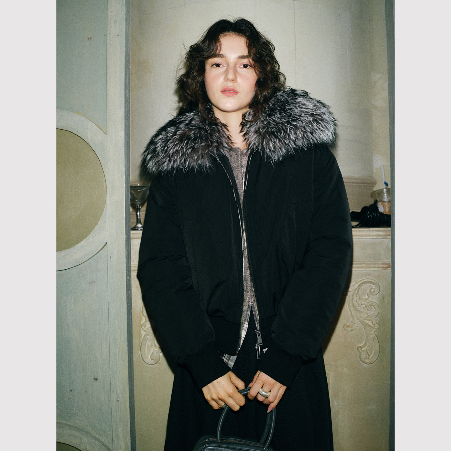 TOP家 暖意加倍 法式率性复古可拆卸丰盈滩羊毛领简约工装羽绒服