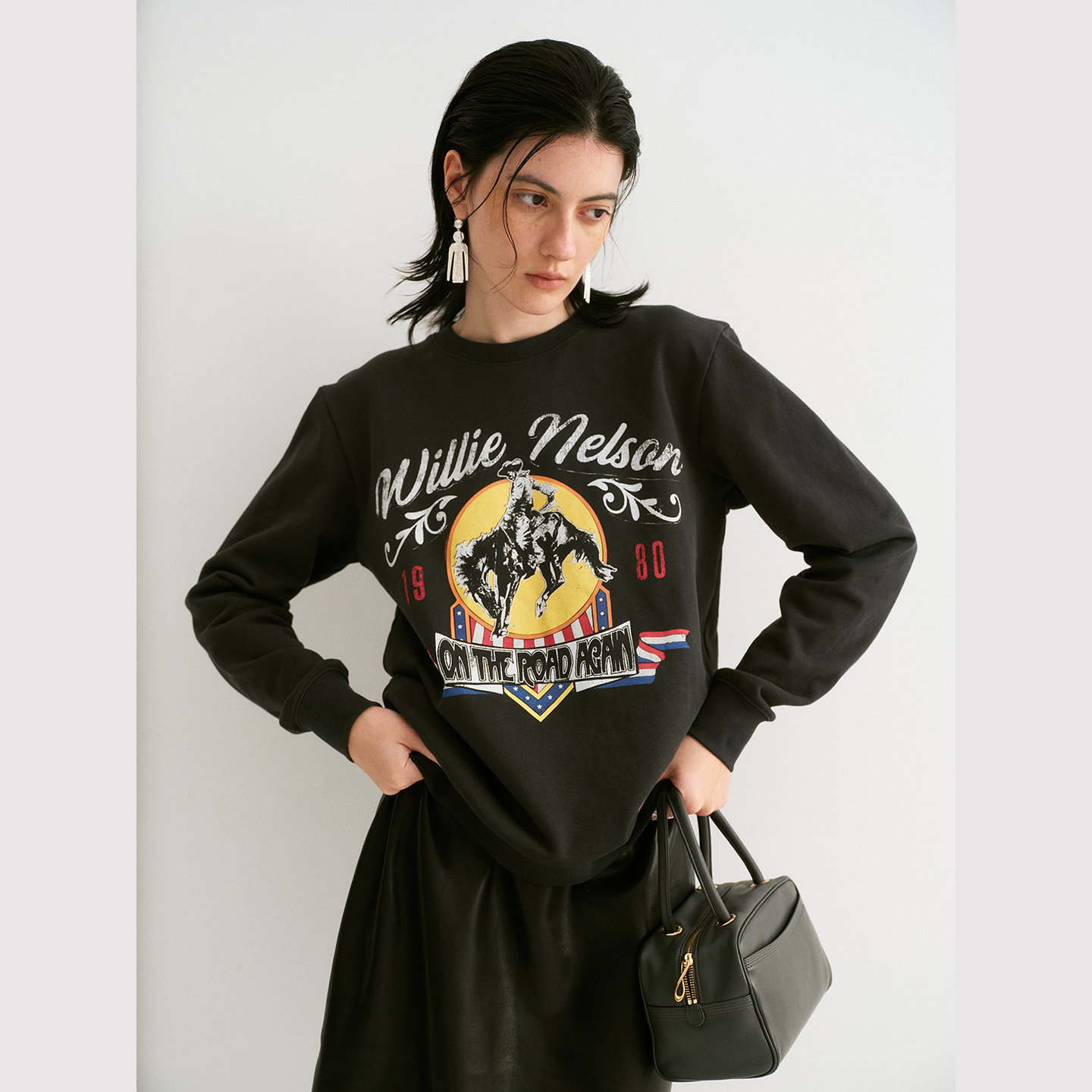 TOP家 时髦智感 法式复古西部游牧感不规则裂纹印花圆领休闲卫衣