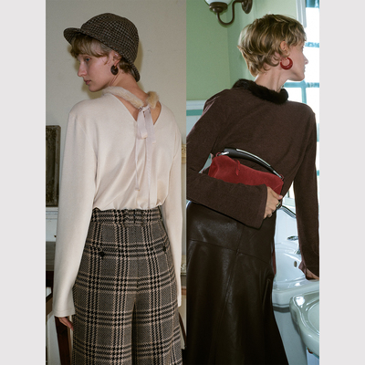 TOP家 可拆卸水貂毛毛领 磨毛超柔保暖锁温时髦两穿长袖针织上衣