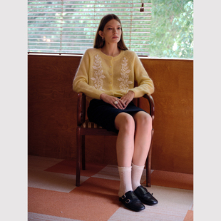 复古撞色立体绣花马海毛羊毛暖绒感针织开衫 TOP家暖冬小太阳 法式