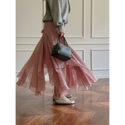 TOP家 浪漫基因 法式复古时髦设计感不规则错落鱼尾大摆半身长裙