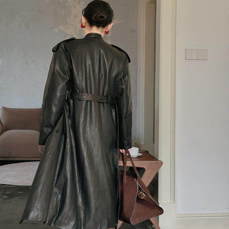 TOP家 高质有型 法式复古100%山羊皮廓形小众设计感时髦真皮外套