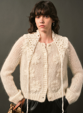 TOP家 浪漫限定 法式复古纯手工立体绣花温柔风羊毛羊驼混纺毛衣