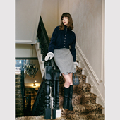 TOP家 荃羊毛立体波浪花边直筒半身裙 复古格雷系 秋冬刚需 法式