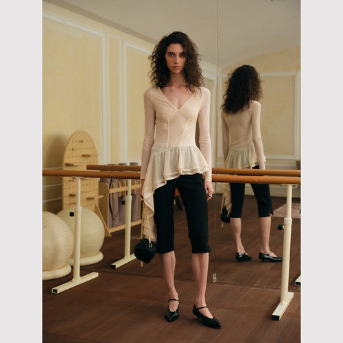 TOP家 时髦人B败capri pants 法式复古经典黑色直筒铅笔裤七分裤