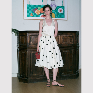 浪漫复古自然蓬松高腰a摆波点半身裙 法式 送发圈 罗马假日 TOP家