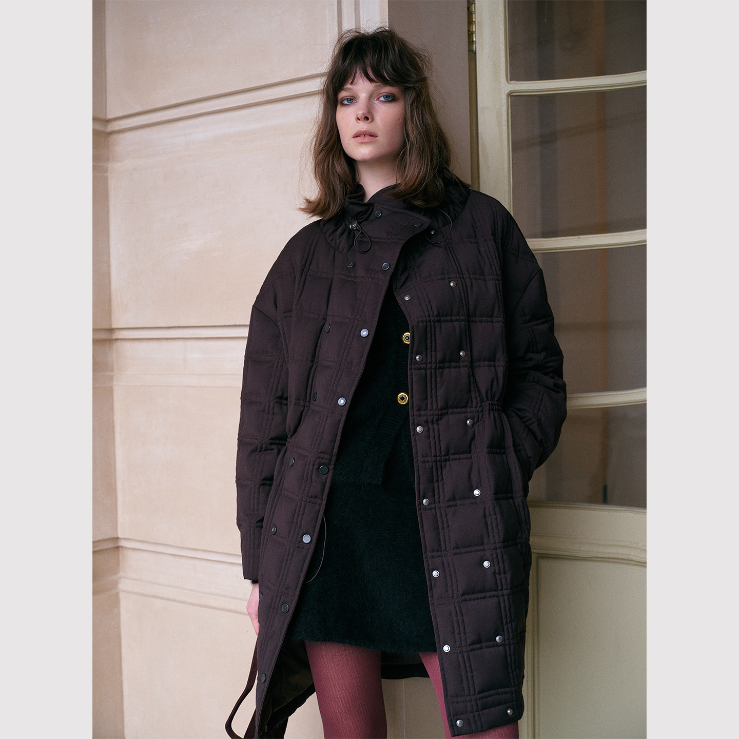 TOP家 内外兼修 法式复古90白鹅绒 腰部抽绳中长款轻盈保暖羽绒服