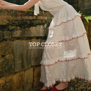 重磅复古浪漫波浪爱心绣花蓬蓬松紧腰半身裙 法式 TOP家 云浪堆叠