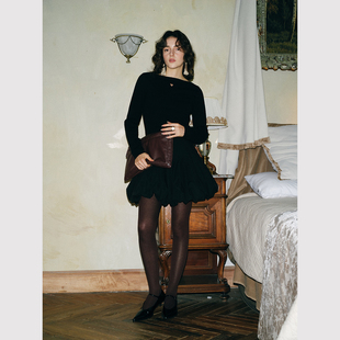 TOP家 法式 复古俏皮 灵动褶间a字花苞MIU系百褶半身裙 蓬松挺阔