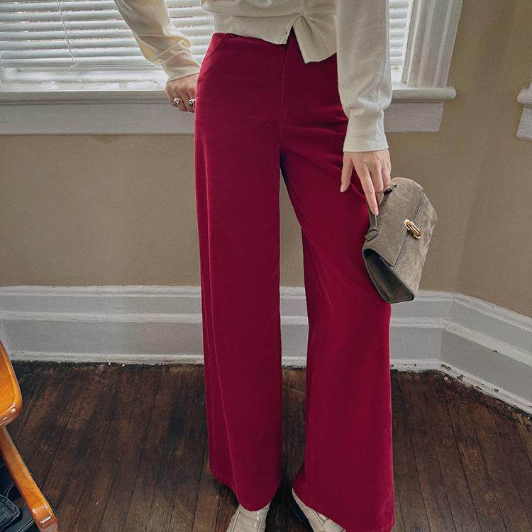 显瘦灯芯绒阔腿裤TOP家法式复古